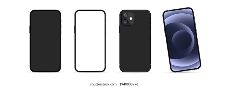 Realistic phone mock up set. Device display template. Vector EPS 10. Isolated on white background.