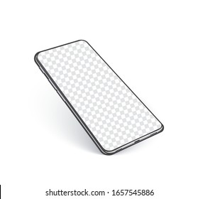 Realistic phone mockup, abstract black mobile template in perspective angle with empty screen for presentation ui, ux app or website, with shadow isolated on white . Vector illustration.