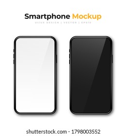 Realistic phone mockup. Set of modern phones with white and black display. Smartphone design mockup in front view. Vector