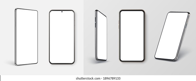 Realistic phone mockup. Smartphone blank screen, phone mockup. Template for infographics or presentation UI, UX design interface. Cellphone frame with blank display. Realistic 3d smartphones Mockup