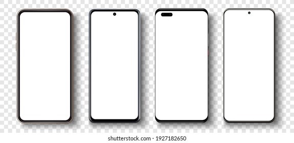 Realistic phone mockup. Smartphone blank screen, phone mockup. Template for infographics or presentation UI, UX design interface. Cellphone frame with blank display