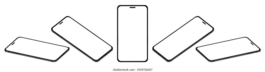 Realistic phone mockup. White screen, with different phone turns, with a brightly highlighted speaker at the top 
