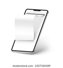 A realistic phone with a receipt tape. Vector illustration isolated on white background. Ready for your design. EPS10.
