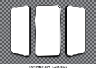 Realistic phone silhouette. White background. Screen device mockup. Empty screen, phone mockup. Stock image. EPS 10.