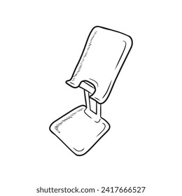 Realistic phone or tablet holder for table in black isolated on white background. Hand drawn vector sketch illustration in doodle vintage engraved outline, line art style. Comfortable gadget.