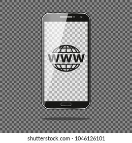 Realistic phone with web site icon on the screen