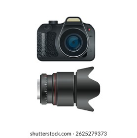 Realistic Photo Camera with Lens illustration