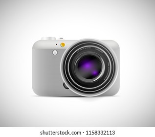 Realistic photo camera. Professional photo studio concept. Vector illustration eps10.