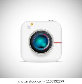 Realistic photo camera. Professional photo studio concept. Vector illustration eps10.