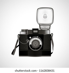 Realistic photo camera. Professional photo studio concept. Vector illustration eps10.