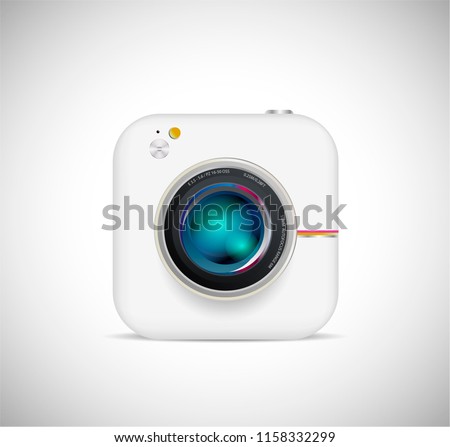 Realistic photo camera. Professional photo studio concept. Vector illustration eps10.