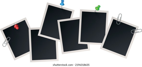 Realistic photo cards with clips. Memory picture template