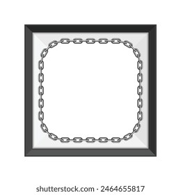 Realistic photo frame with chain link. Black, blank picture frames for image or text. Modern design element for you product mock-up or presentation. 