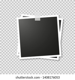 Realistic photo frame isolated with shadow on transparent background. Retro mock up template. EPS 10