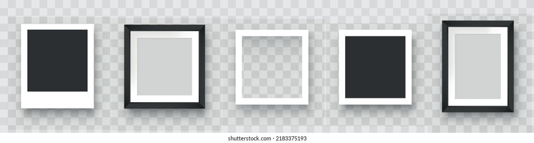Realistic Photo Frame set. Polaroid photo frame set. Вifference photo frame trnsparent backround. Rotated photo frame concept. Vector illustration. - Shutterstock ID 2183375193