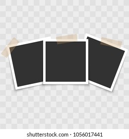 Realistic photo frame set with sticky tape. Vector