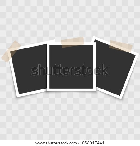 Realistic photo frame set with sticky tape. Vector