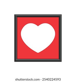 Realistic photo frame template with heart. Black, blank picture frame for image or text. Modern design element for you product mock-up or presentation.