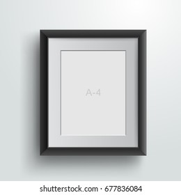 Realistic photo frame. Vertical template sheet. Vector illustration. Isolated on a gray background