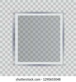 Realistic photo frame, white plastic frame, isolated on transparent background, vector illustration