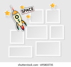 Realistic photo frames for image and photo on white background. Theme of space and dreams.