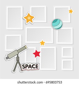Realistic photo frames for image and photo on white background. Theme of space and dreams.