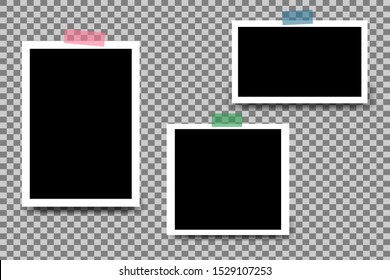 Realistic photo frames in mockup style. Isolated blank for photo on transparent background. Empty photo card for family or three person. Vector picture