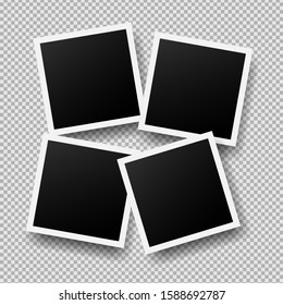 Realistic photo frames in mockup style. Isolated blank for photo on transparent background. Empty 4 photo card. Vector illustartion