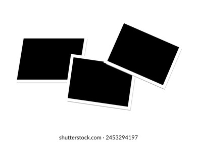 Realistic photo frames old paper design blank black photos with white frames.
