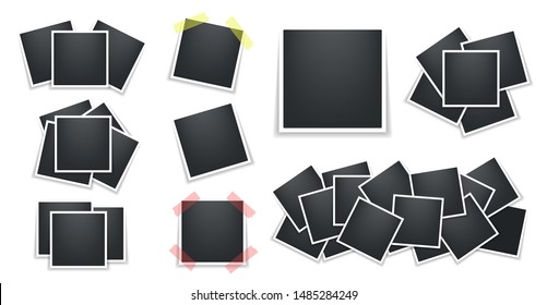 Realistic photo frames pack. Square frame template with shadows isolated on white background. Vector illustration