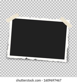 Realistic Photo Frames With Retro Shapes Around The Edges, On Brackets And Pieces Of Sticky Adhesive Tape And Scotch Tape. Vector Illustration.