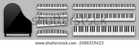 Realistic piano keys collection. Musical instrument keyboard on checkered background. Vector illustration.