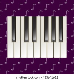 Realistic Piano Keys Pattern - Ivory and Black Glossy Elements on the Music Note Symbol Dark Purple Background - Objects in Gradient and Flat Design Style