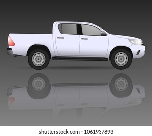 Realistic pick up truck car model. The ability to easily change the color. vector car illustration. Side view. White body color. Pick up truck car body. Pickup car truck. 4x4 off road. All terrain.
