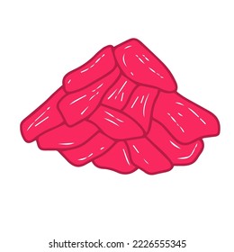 Realistic pickled ginger . Pink sushi condiment isolated on white background. Asian spice, top and side view. Sliced ginger root. Vector design illustration