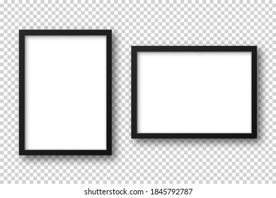 Realistic picture frame isolated on transparent background. Blank poster mockup. Empty photo frame. Vector illustration.