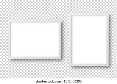 Realistic picture frame isolated on transparent background. Blank poster mockup. Empty photo frame. Vector illustration.