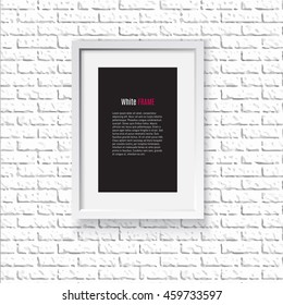 Realistic picture frame isolated on white brick background. Perfect for your presentations. Vector illustration