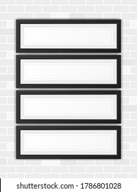 Realistic picture frame set isolated on white brick background. For your text here. Vector illustration.