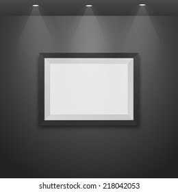 Realistic picture frame and the wall with lamps