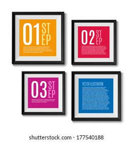 Realistic picture frames, options banners. 