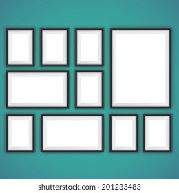 Realistic picture frames. Set of photo frames on blue background