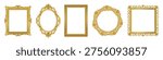 Realistic picture frames set. Vintage gold museum borders for paintings and photo at art exhibition. Round and square antique ornate frames. Flat vector illustration collection isolated on background