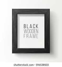 Realistic Picture Photo Frame Vector. Wooden Black Frame Boarder On The Wall. Good For Your presentations. Illustration