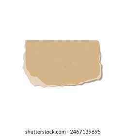 Realistic piece of torn brown paper vector illustration. Ripped cardboard sheet fragment. Paper object with marble chips texture. Retro notice board design, empty parchment with torn edges isolated