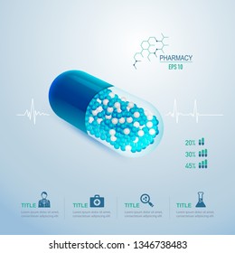 realistic pill for pharmaceutical infographic or medical health care theme