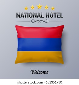 Realistic Pillow and Flag of Armenia as Symbol National Hotel. Flag Pillow Cover with Armenian flag