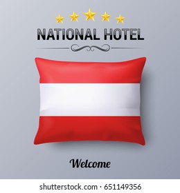 Realistic Pillow and Flag of Austria as Symbol National Hotel. Flag Pillow Cover with Austrian flag