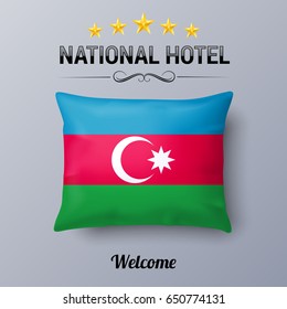 Realistic Pillow and Flag of Azerbaijan as Symbol National Hotel. Flag Pillow Cover with Azerbaijanian flag