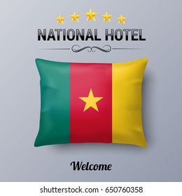 Realistic Pillow and Flag of Cameroon as Symbol National Hotel. Flag Pillow Cover with Cameroonian flag